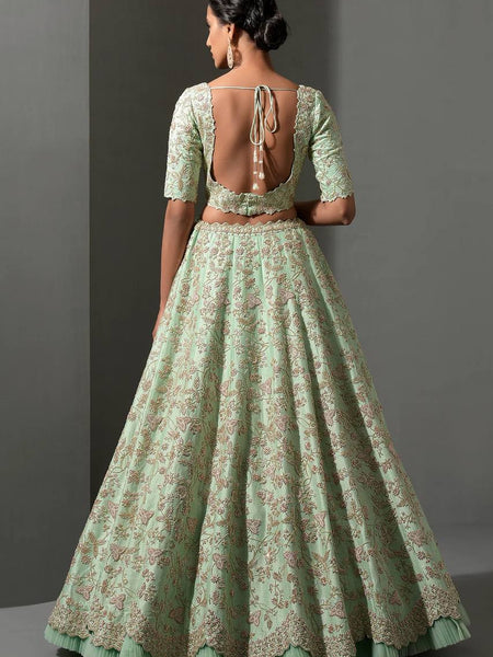 Pista Color Thread With Sequins Work Wedding Wear Designer Lehenga Choli