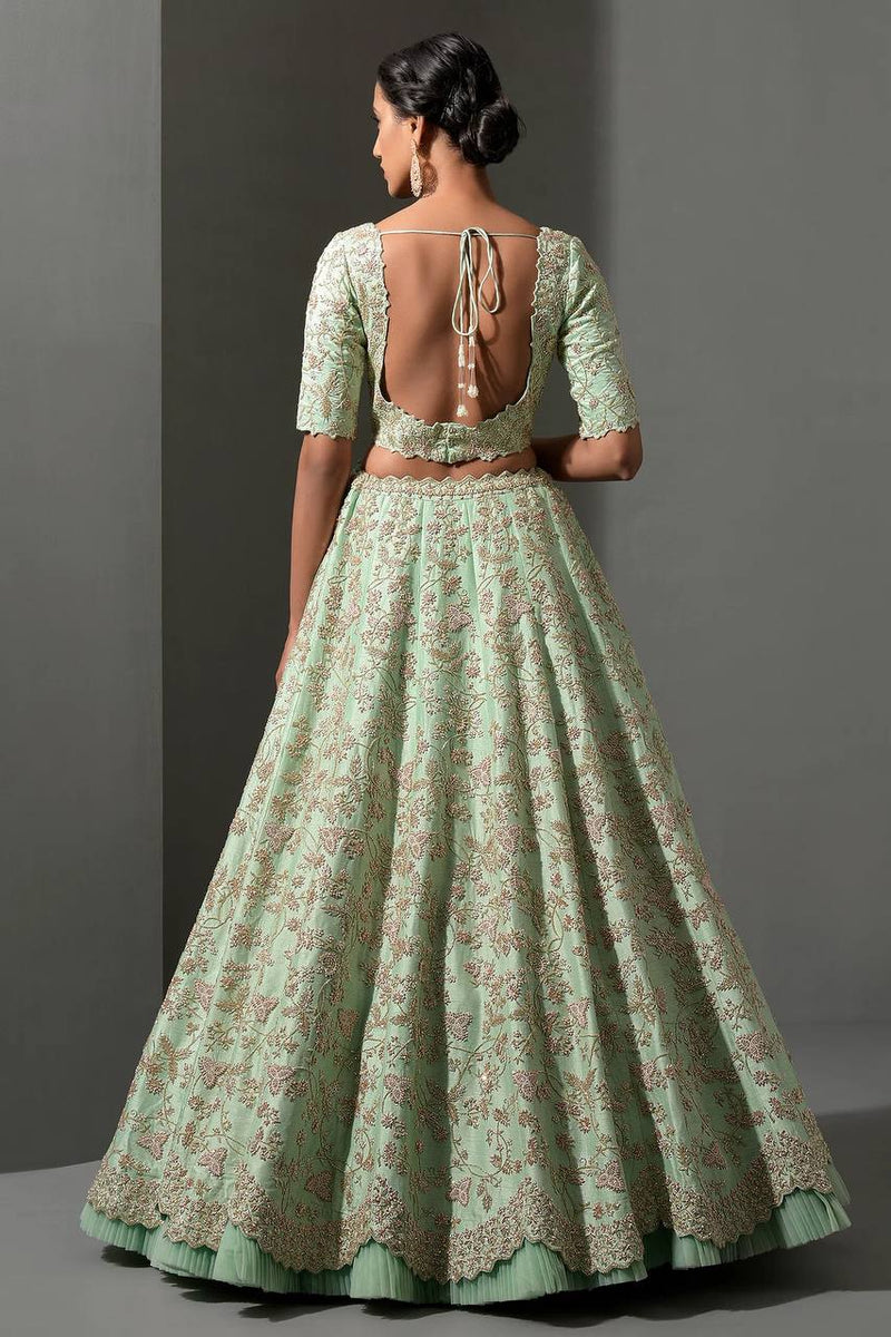 Pista Color Thread With Sequins Work Wedding Wear Designer Lehenga Choli