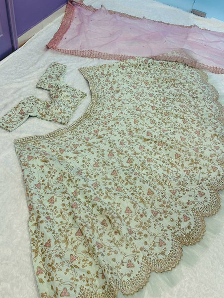 Pista Color Thread With Sequins Work Wedding Wear Designer Lehenga Choli