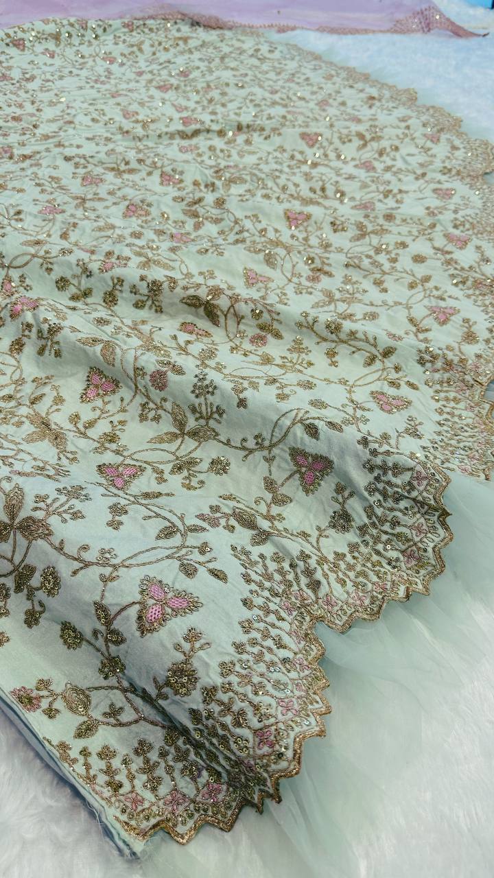 Pista Color Thread With Sequins Work Wedding Wear Designer Lehenga Choli