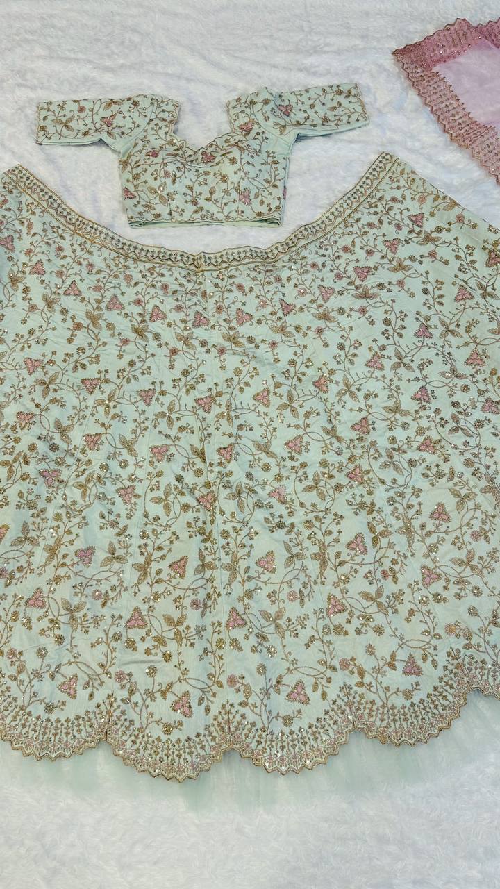 Pista Color Thread With Sequins Work Wedding Wear Designer Lehenga Choli