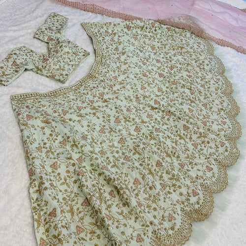 Pista Color Thread With Sequins Work Wedding Wear Designer Lehenga Choli