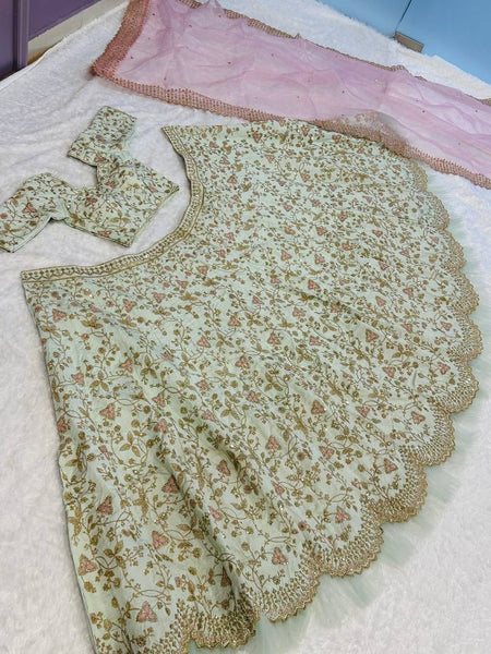 Pista Color Thread With Sequins Work Wedding Wear Designer Lehenga Choli