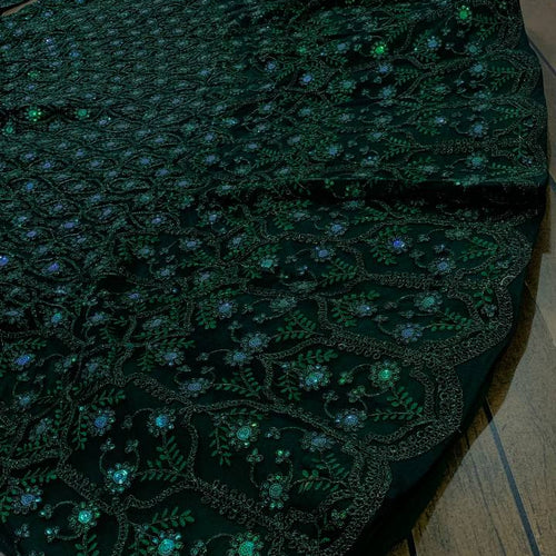 Green Color Thread With Sequins Work  Designer Lehenga Choli