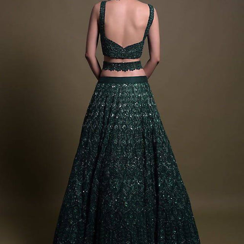 Green Color Thread With Sequins Work  Designer Lehenga Choli