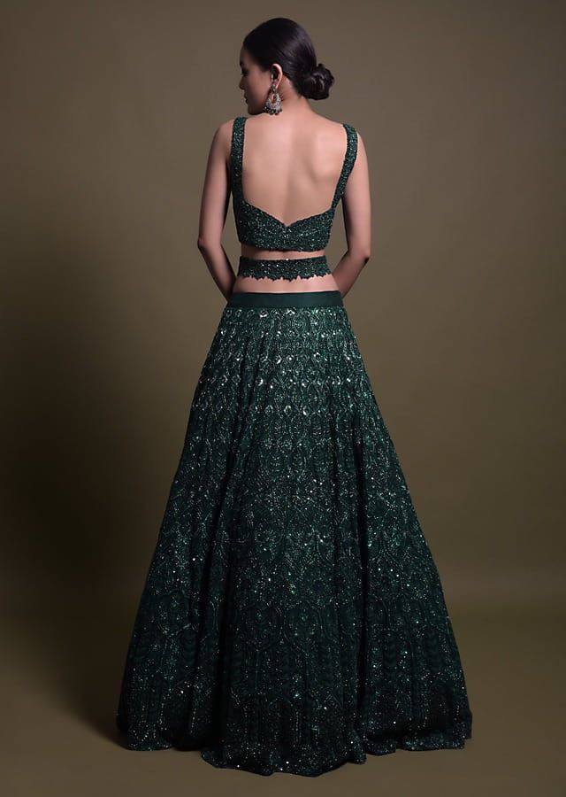 Green Color Thread With Sequins Work  Designer Lehenga Choli