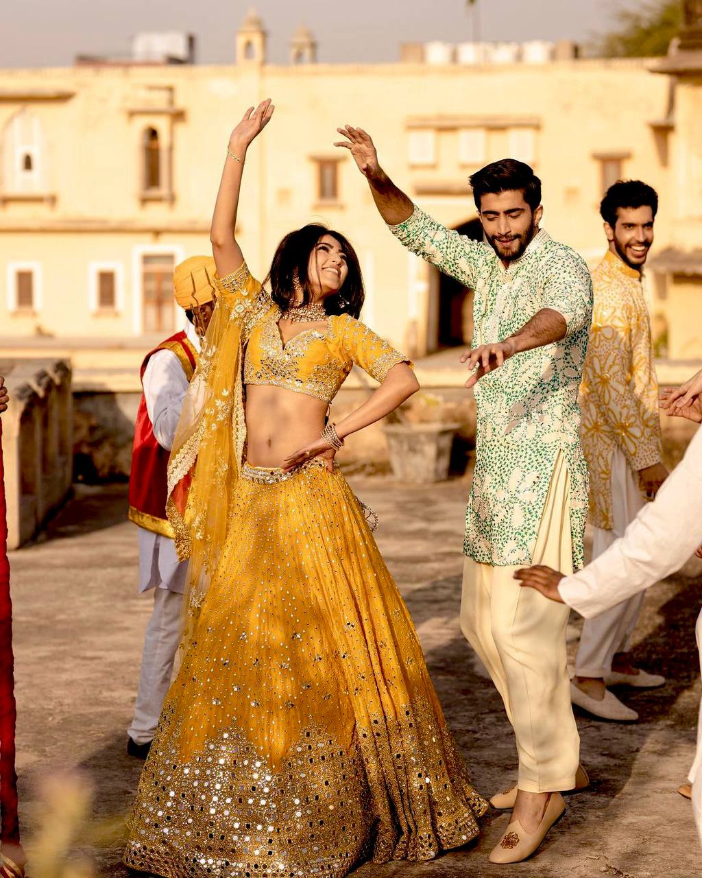 Yellow Color Paper Mirror Work Designer Lehenga Choli