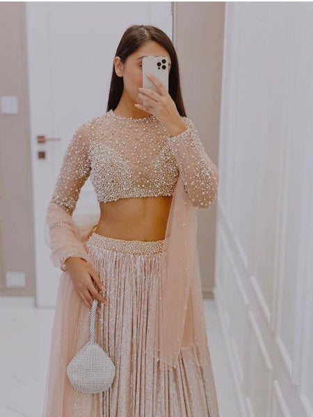 Baby Pink Color Sequins Work  Designer  Party Wear Lehenga Choli