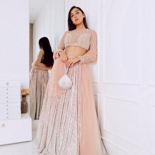Baby Pink Color Sequins Work  Designer  Party Wear Lehenga Choli