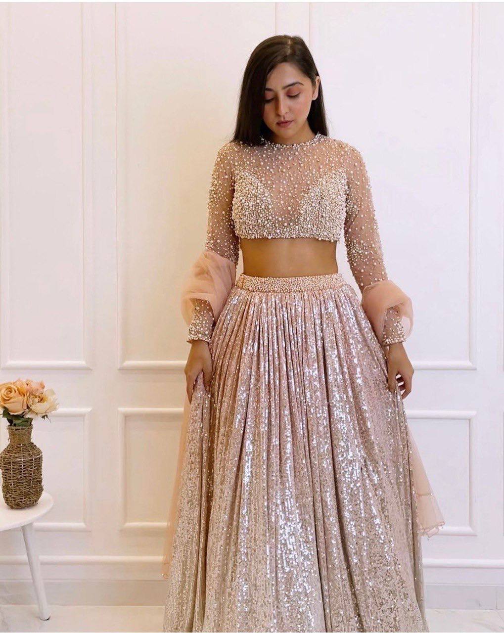 Baby Pink Color Sequins Work  Designer  Party Wear Lehenga Choli
