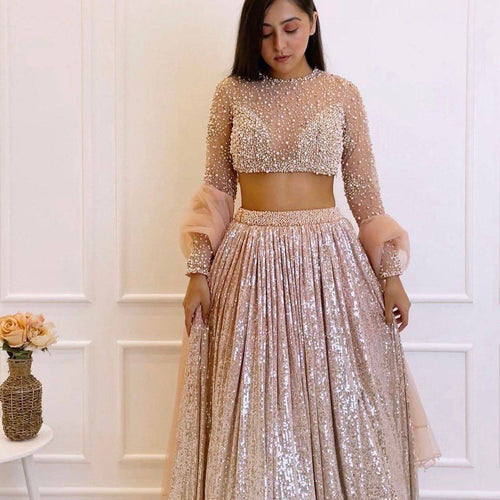 Baby Pink Color Sequins Work  Designer  Party Wear Lehenga Choli