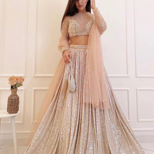 Baby Pink Color Sequins Work  Designer  Party Wear Lehenga Choli