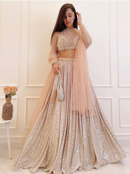 Baby Pink Color Sequins Work  Designer  Party Wear Lehenga Choli
