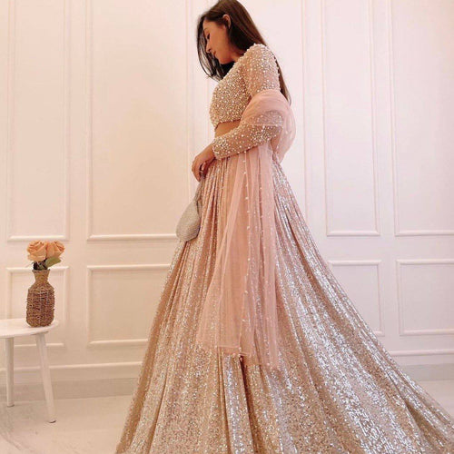 Baby Pink Color Sequins Work  Designer  Party Wear Lehenga Choli