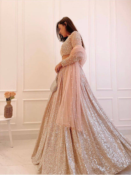 Baby Pink Color Sequins Work  Designer  Party Wear Lehenga Choli