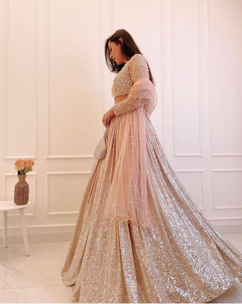 Baby Pink Color Sequins Work  Designer  Party Wear Lehenga Choli