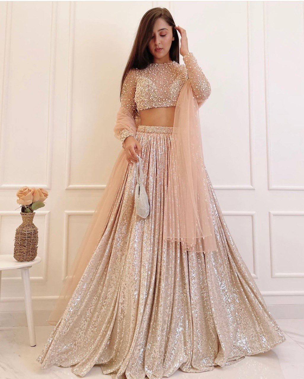 Baby Pink Color Sequins Work  Designer  Party Wear Lehenga Choli