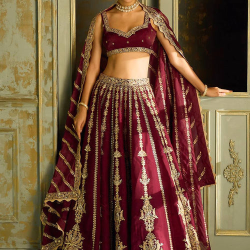 Maroon Color Heavy Thread With Sequence Work  Designer Bridal Lehenga Choli