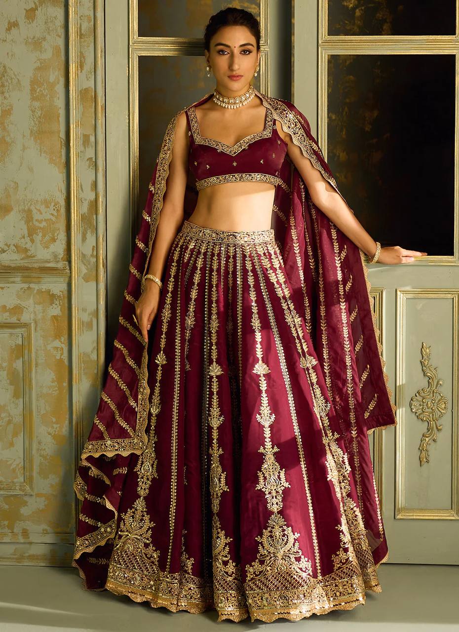 Maroon Color Heavy Thread With Sequence Work  Designer Bridal Lehenga Choli