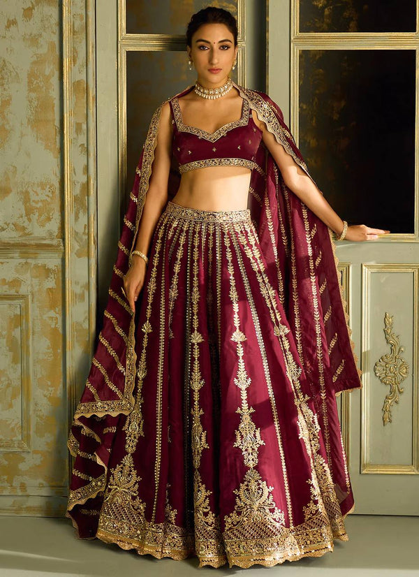 Maroon Color Heavy Thread With Sequence Work  Designer Bridal Lehenga Choli