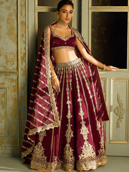 Maroon Color Heavy Thread With Sequence Work  Designer Bridal Lehenga Choli