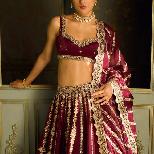 Maroon Color Heavy Thread With Sequence Work  Designer Bridal Lehenga Choli