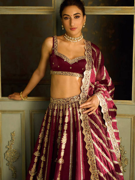 Maroon Color Heavy Thread With Sequence Work  Designer Bridal Lehenga Choli