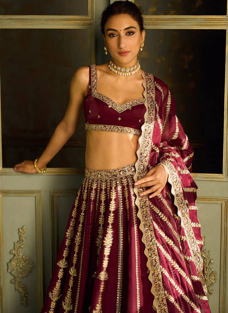 Maroon Color Heavy Thread With Sequence Work  Designer Bridal Lehenga Choli