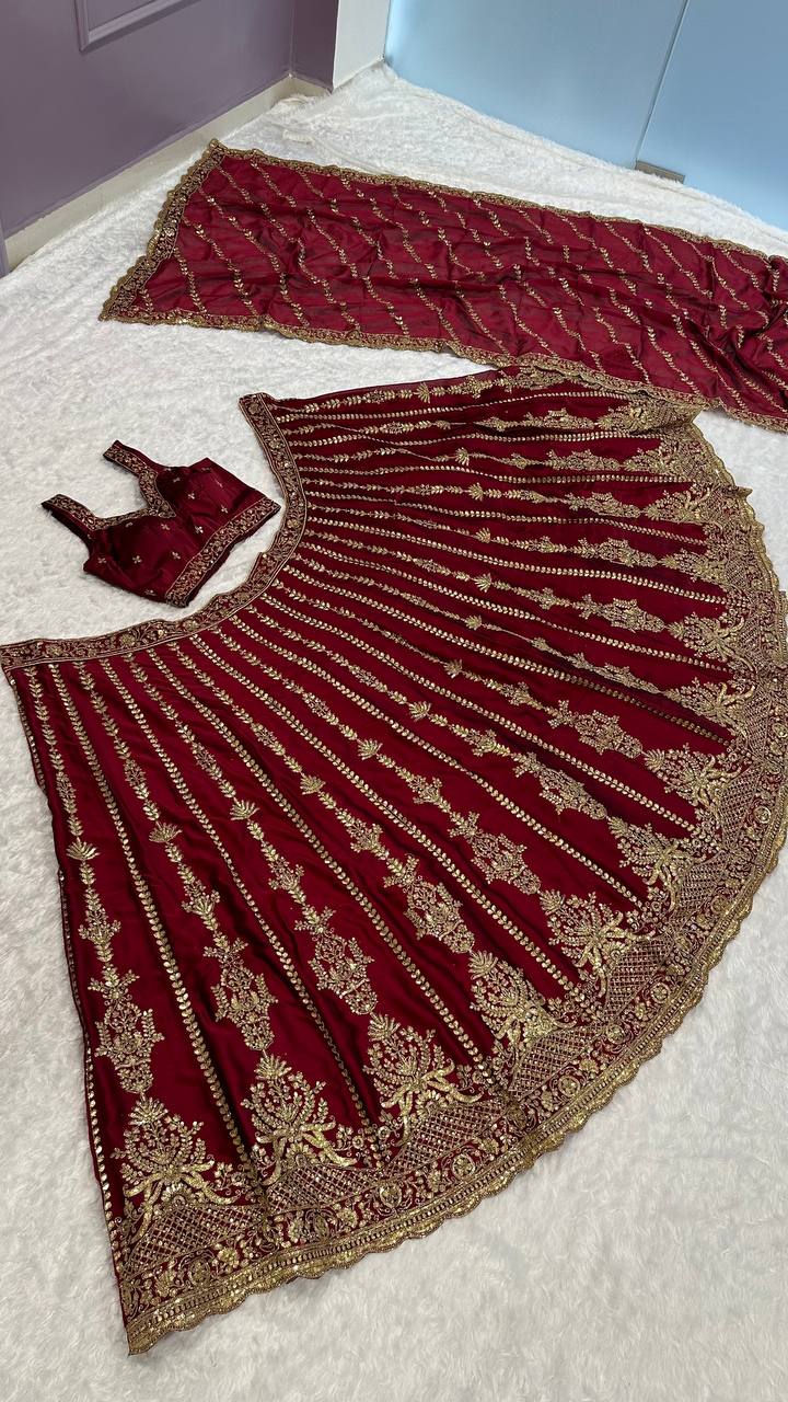 Maroon Color Heavy Thread With Sequence Work  Designer Bridal Lehenga Choli