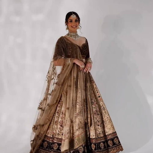 Golden Color  Heavy Thread With Sequence Work  Designer Lehenga Choli