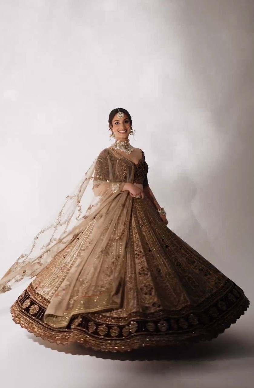 Golden Color  Heavy Thread With Sequence Work  Designer Lehenga Choli