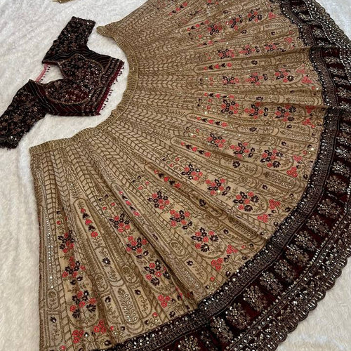 Golden Color  Heavy Thread With Sequence Work  Designer Lehenga Choli