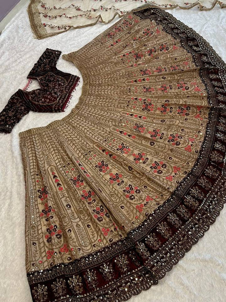Golden Color  Heavy Thread With Sequence Work  Designer Lehenga Choli