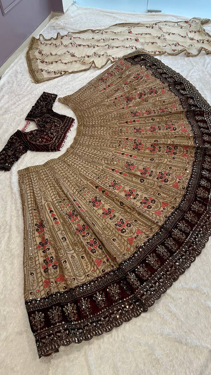 Golden Color  Heavy Thread With Sequence Work  Designer Lehenga Choli
