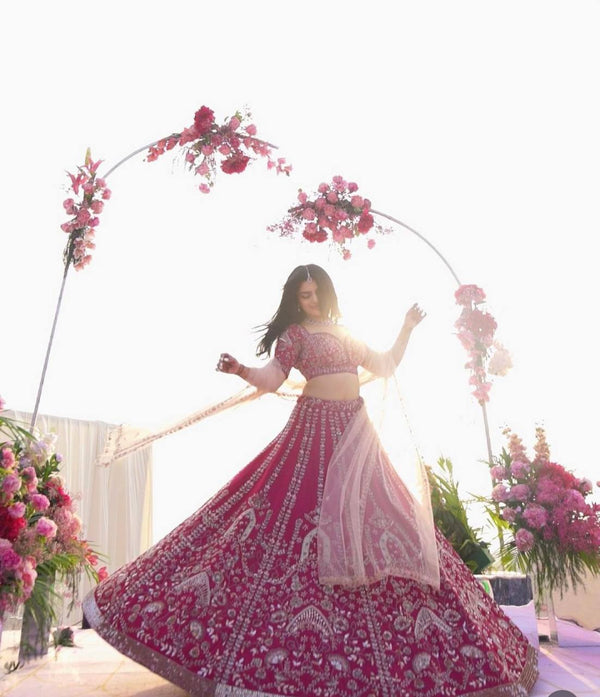 Pink Color Thread With Sequence Work  Designer Wedding Wear Lehenga Choli