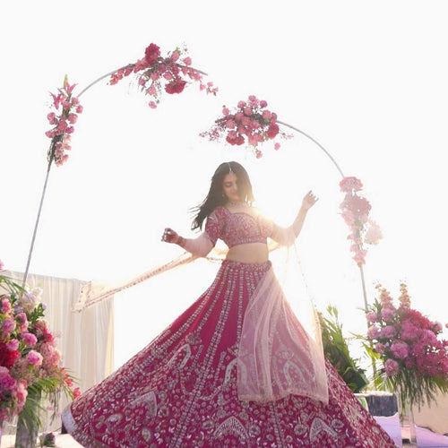 Pink Color Thread With Sequence Work  Designer Wedding Wear Lehenga Choli