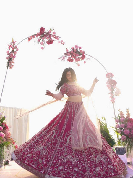 Pink Color Thread With Sequence Work  Designer Wedding Wear Lehenga Choli