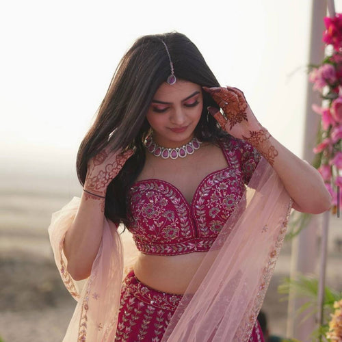 Pink Color Thread With Sequence Work  Designer Wedding Wear Lehenga Choli