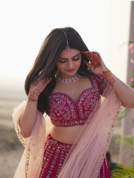 Pink Color Thread With Sequence Work  Designer Wedding Wear Lehenga Choli