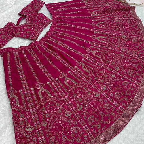 Pink Color Thread With Sequence Work  Designer Wedding Wear Lehenga Choli
