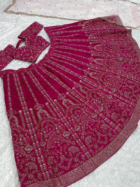 Pink Color Thread With Sequence Work  Designer Wedding Wear Lehenga Choli