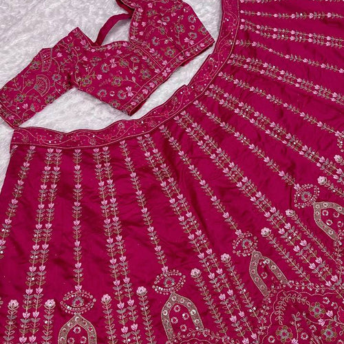 Pink Color Thread With Sequence Work  Designer Wedding Wear Lehenga Choli