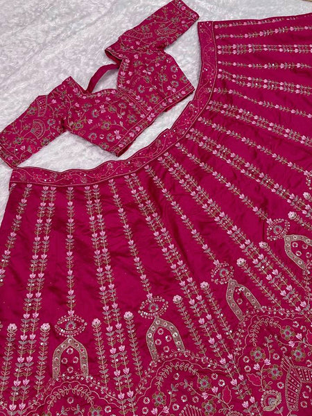 Pink Color Thread With Sequence Work  Designer Wedding Wear Lehenga Choli
