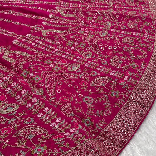 Pink Color Thread With Sequence Work  Designer Wedding Wear Lehenga Choli
