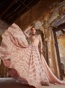Peach Color Thread With Sequence Work  Designer Lehenga Choli