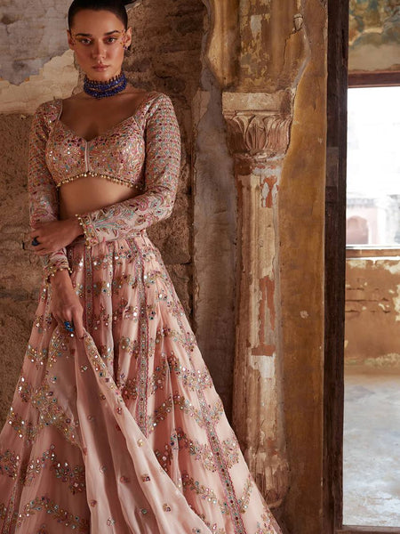 Peach Color Thread With Sequence Work  Designer Lehenga Choli