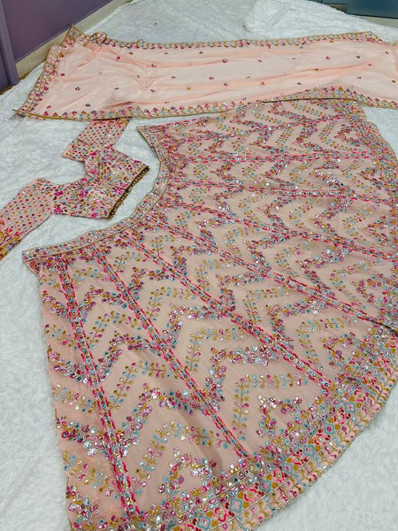 Peach Color Thread With Sequence Work  Designer Lehenga Choli
