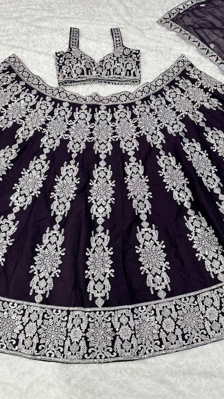 Dark Violet Color Heavy Sequence Work  Designer Lehenga Choli
