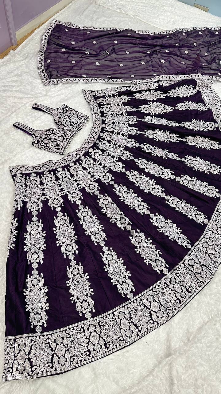 Dark Violet Color Heavy Sequence Work  Designer Lehenga Choli