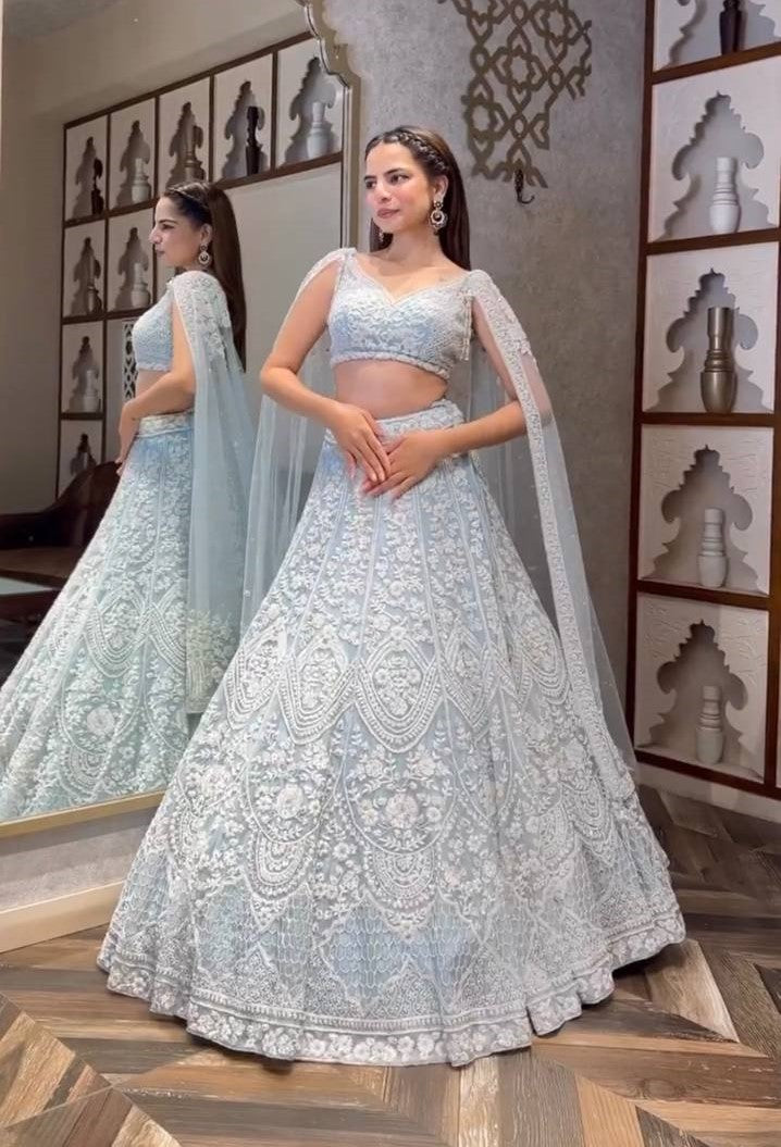 Gray Color Thread With Sequence Work Designer Lehenga Choli